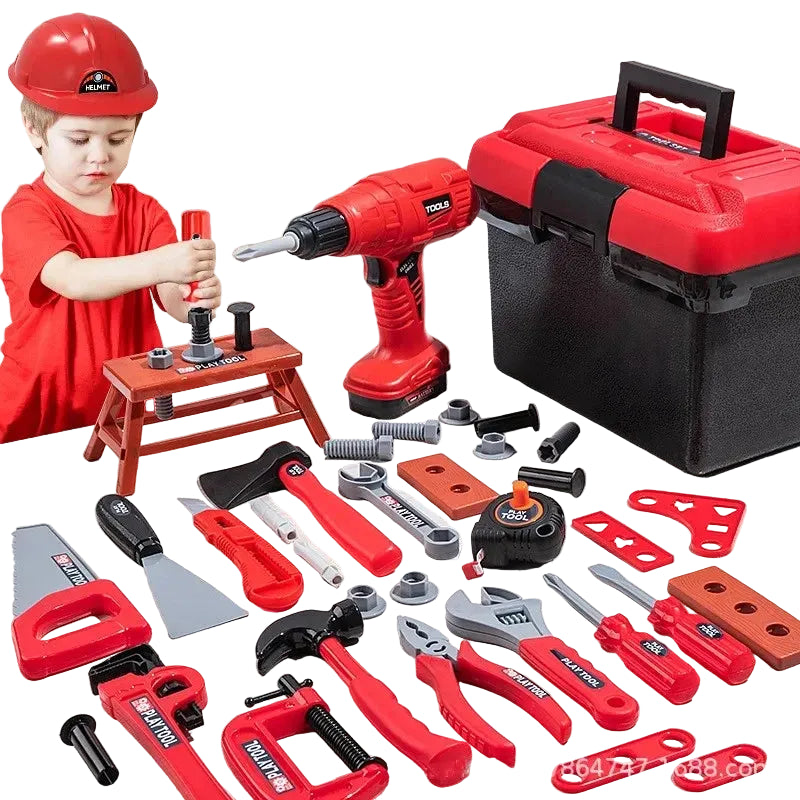 Kids Pretend Play Toolbox Set with Toy Drill - ABS Plastic