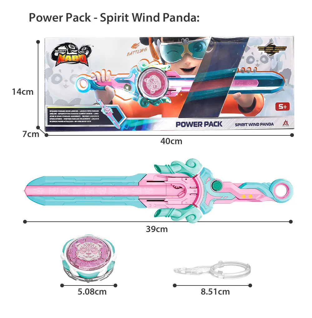 Infinity Nado 6 Power Pack - Spirit Wind Panda Upgraded Metal Spinning Top Gyro ,39cm Sword Launcher Kid Toy Birthday Gift