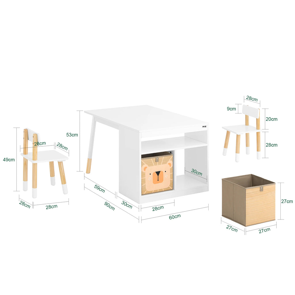 SoBuy KMB113-W Children's table with 2 Chairs Child Seat Group with Storage Playtable Children Multifunctional Activity table