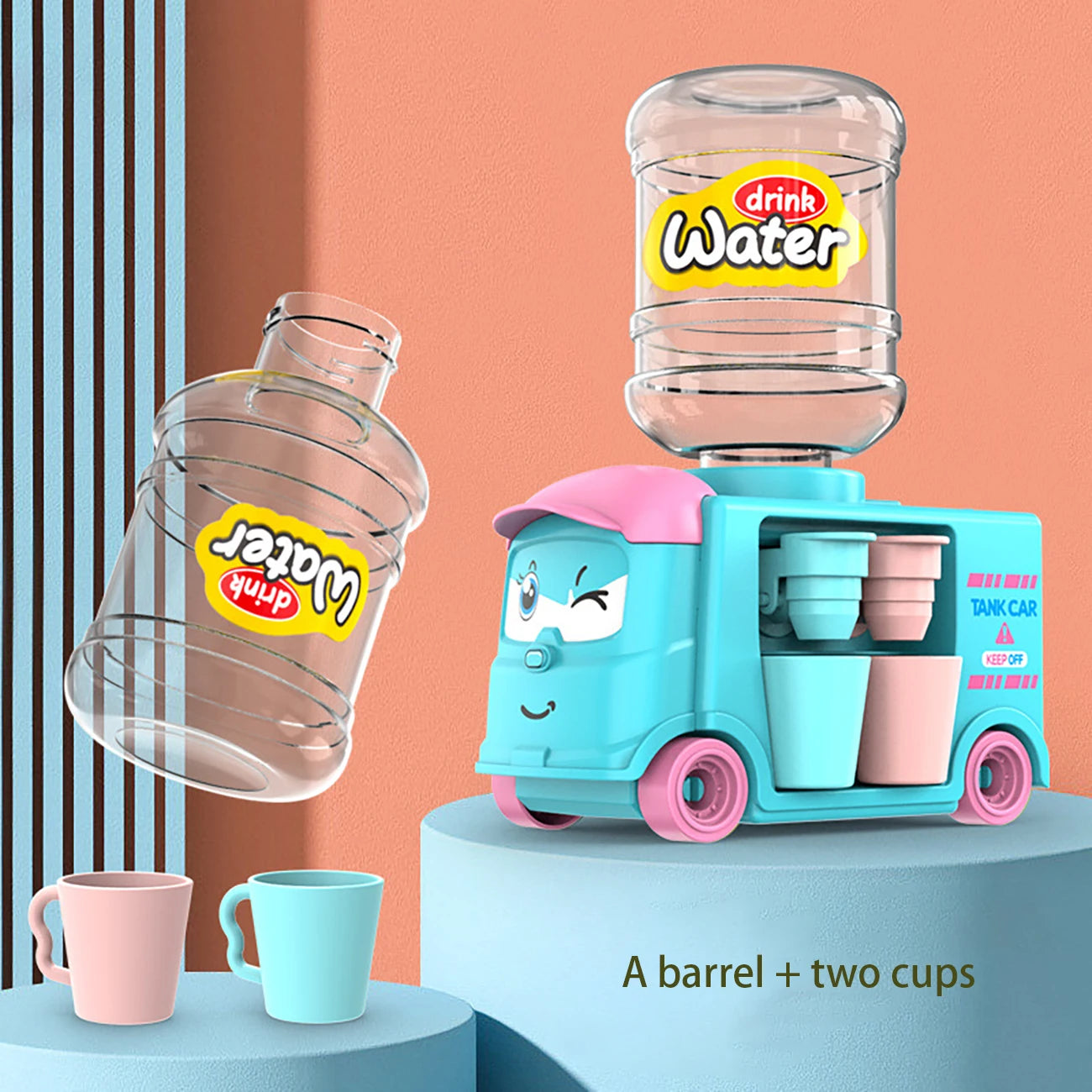 1pc Mini Children Dual Water Dispenser Toy with Cute Pink Blue Cold/Warm Water Juice Milk Drinking Fountain Simulation Kitchen T