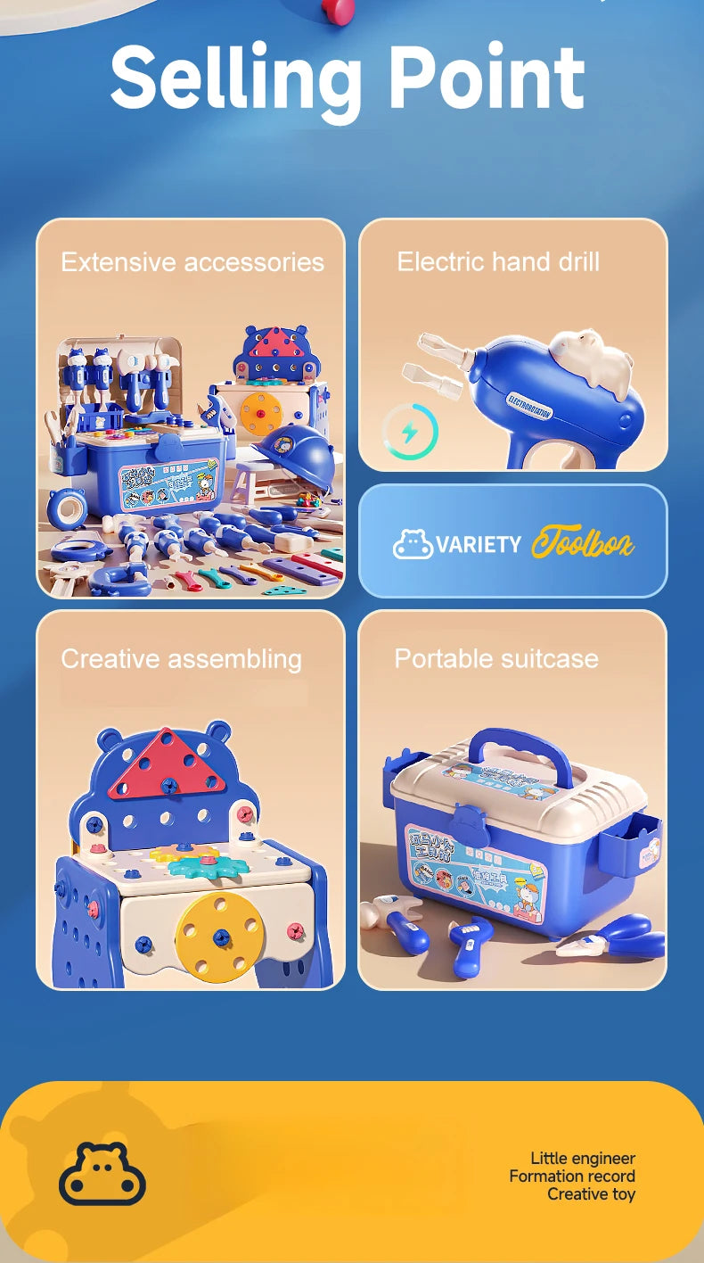 Educational Pretend Play Construction Children Home Toolbox Simulation Drill Screw Removal Puzzle Multi-Functional Assembly Toy
