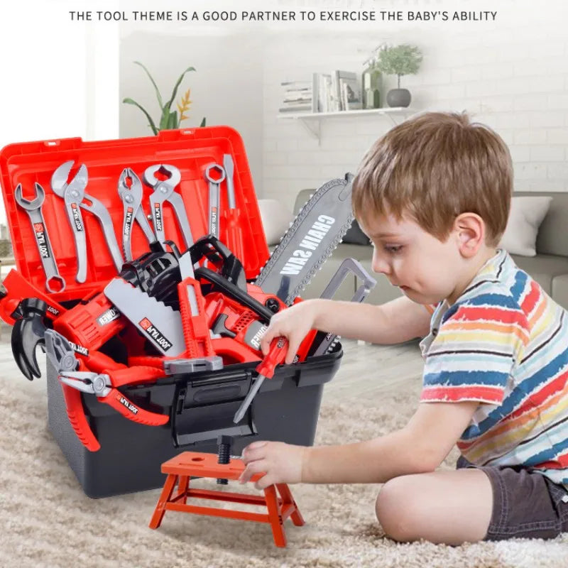 Kids Pretend Play Toolbox Set with Toy Drill - ABS Plastic