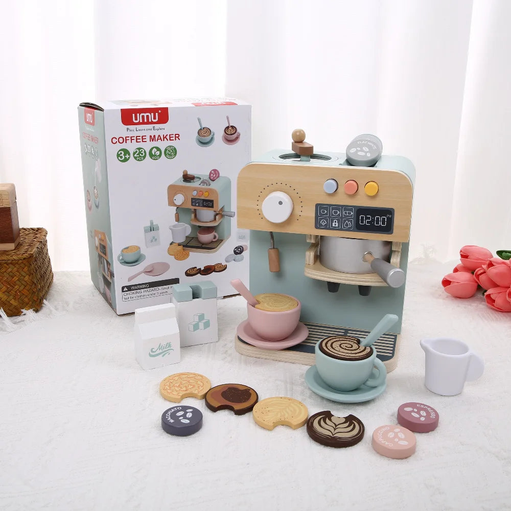 Children's Wooden Playhouse Toys Game House Toys Wooden Coffee Machine Wooden Cash Register Puzzle Interactive Education