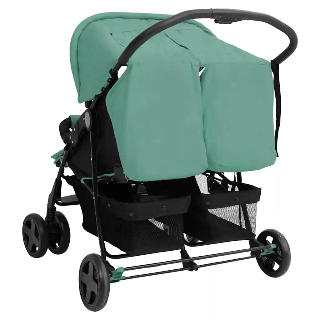 Steel Green Double Stroller 80 x 96 x 104 cm Lightweight Foldable Safe Design Pushchair Compact Travel