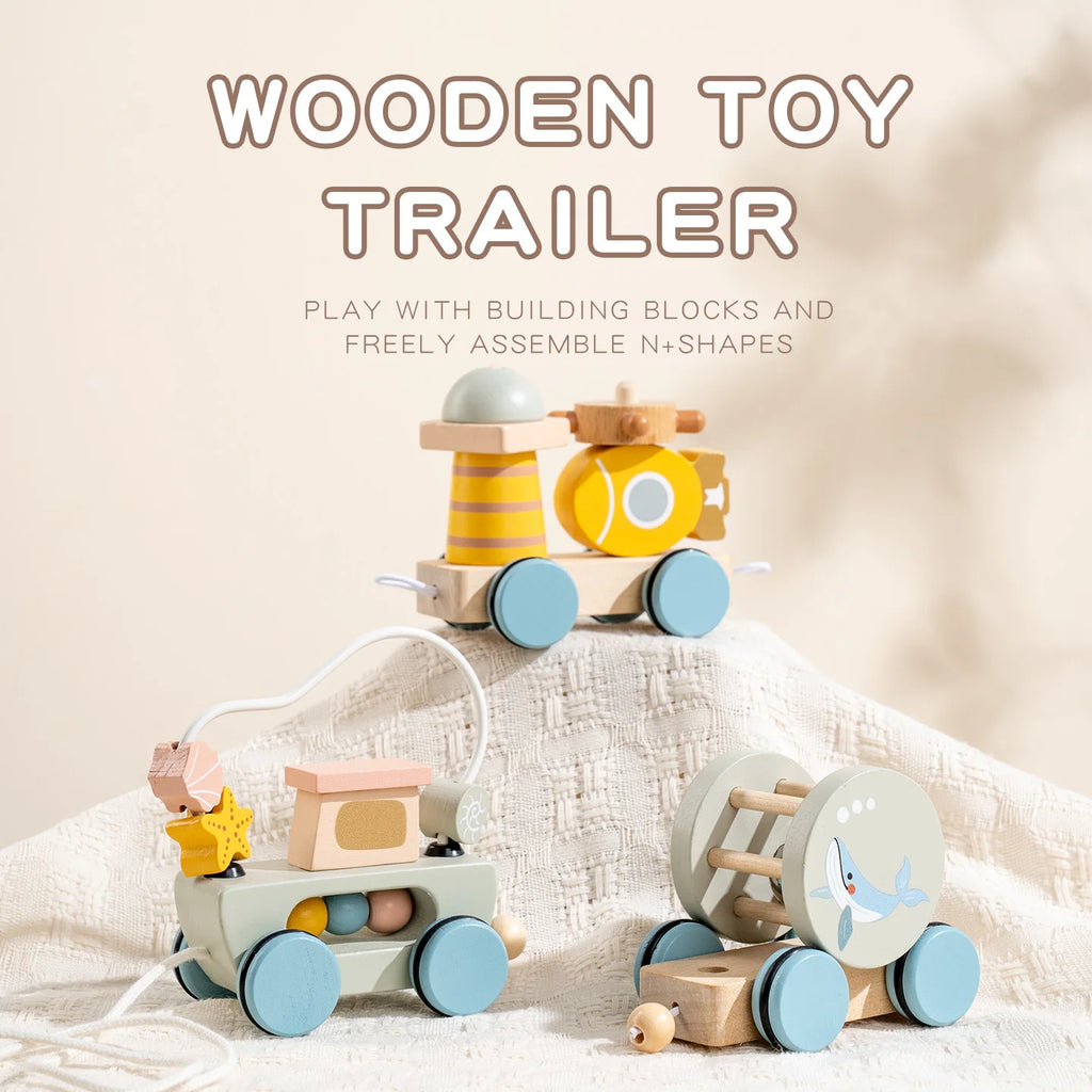 BizyKoady Wooden Stacking Train - Montessori Toddler Toy Set