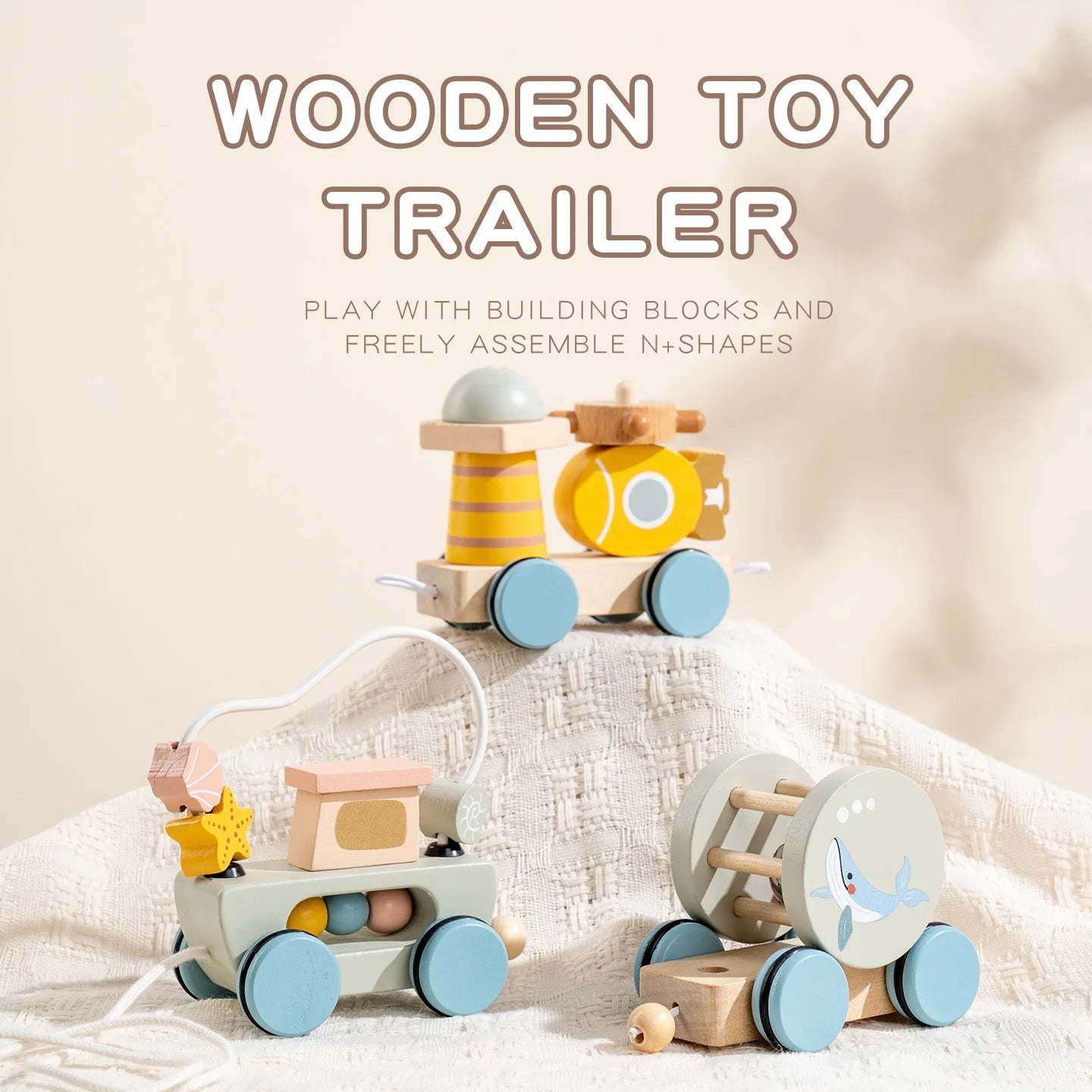 BizyKoady Wooden Stacking Train - Montessori Toddler Toy Set