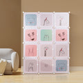 Modular child cabinet with 12 pink/blue polypropylene cubes