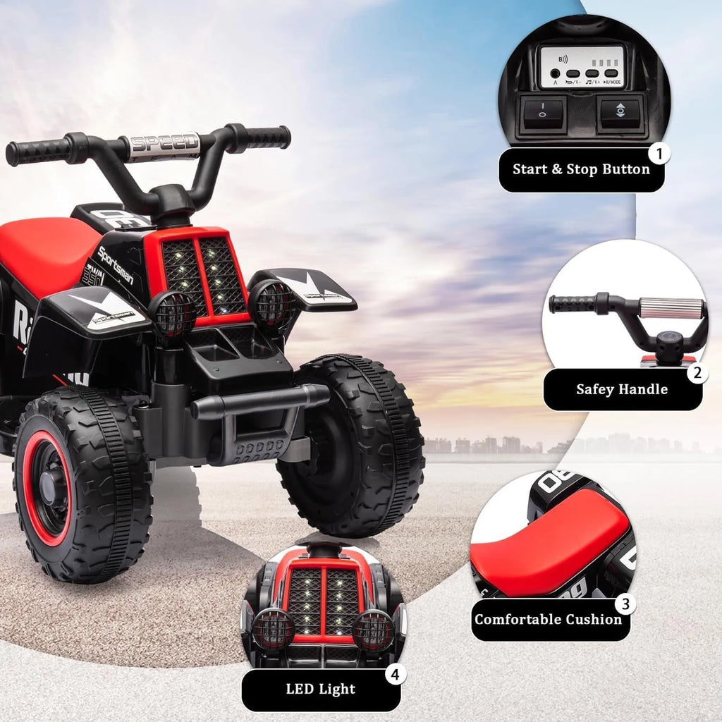 Electric Quad For Children 6V Ride-On Seat Car With LED Lights & Music, Horn, One-Button Start, 1.8 Km/h,  Mini ATV From 3 years