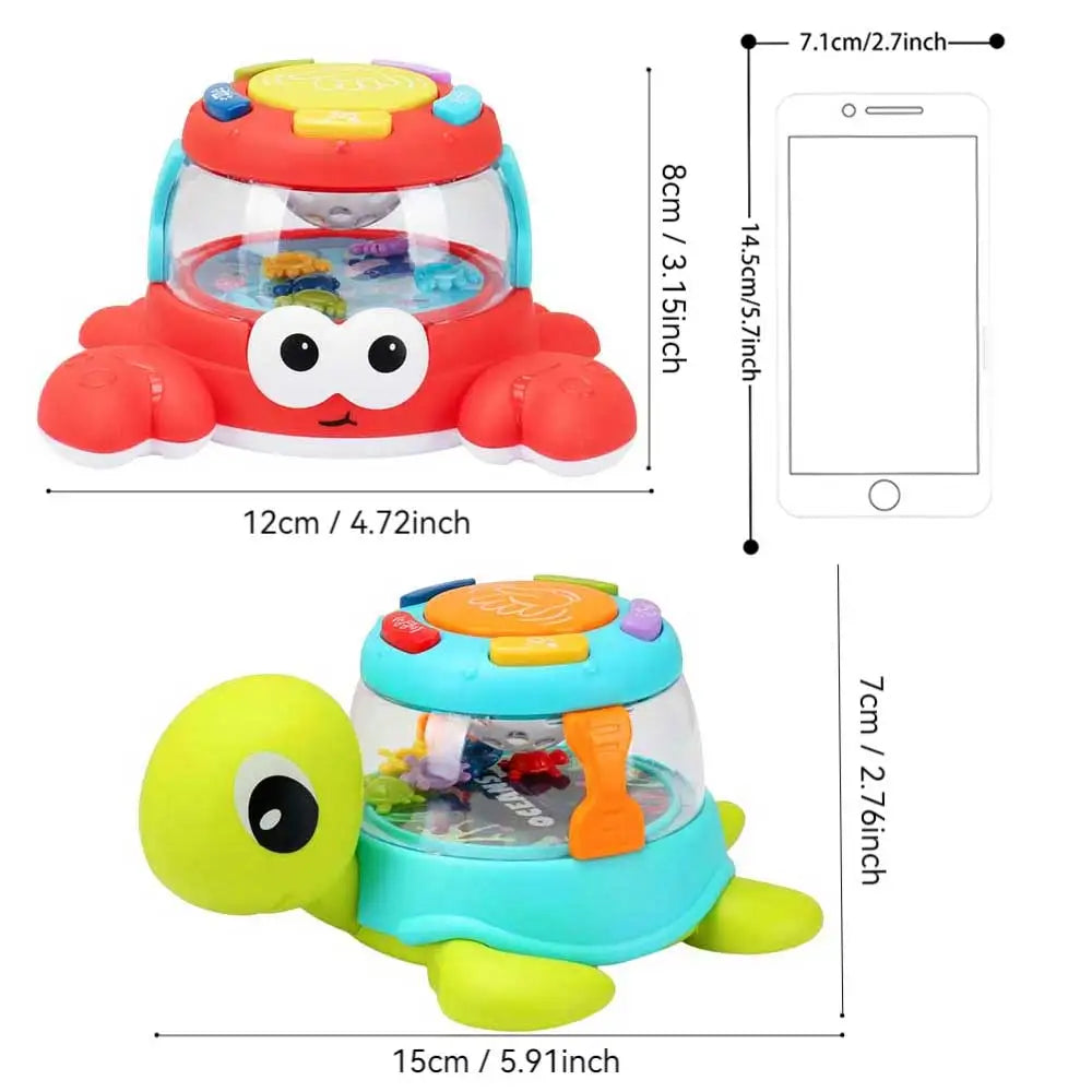 Mini Crab Turtle Music Hand Drum - Baby Learning Toy with Lights