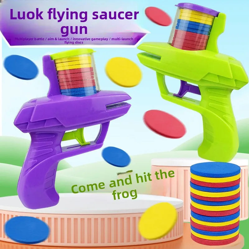 Kids Foam Disc Launcher Toy - Outdoor Flying Disc Gun for Children
