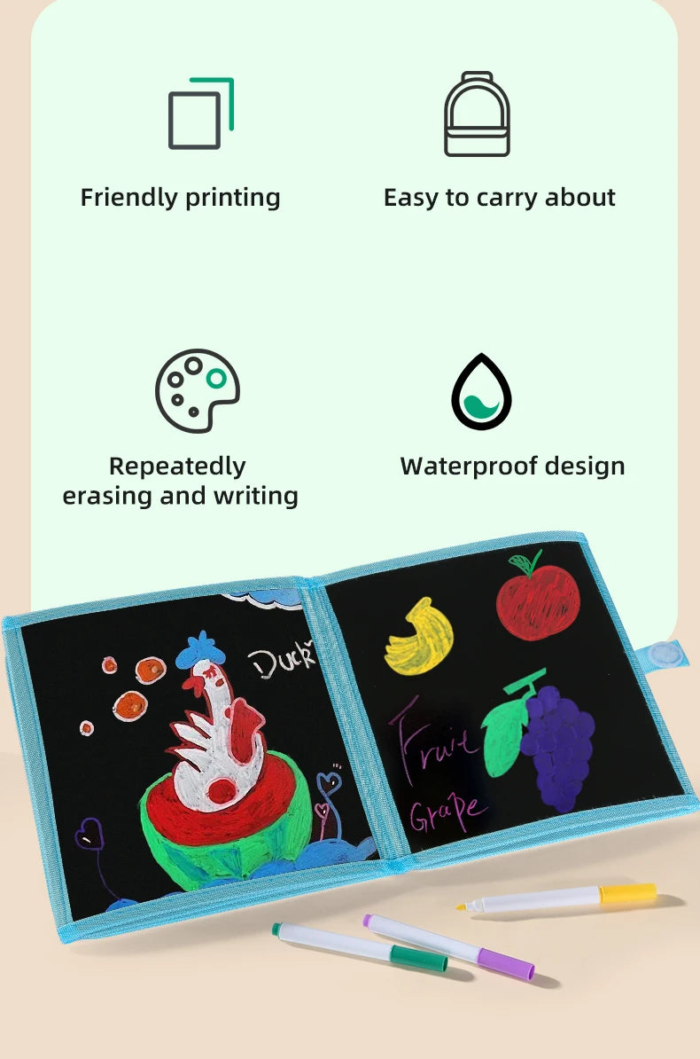 Foldable Chalkboard Book Children's Drawing Board Capable Of Repeatedly Scrubbing Drawing Writing Books (With 12 Watercolor Pen)