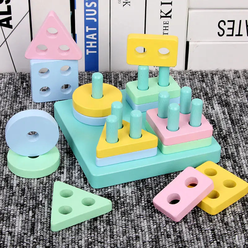 Wooden Montessori Geometric Shape Sorting Columns Toy