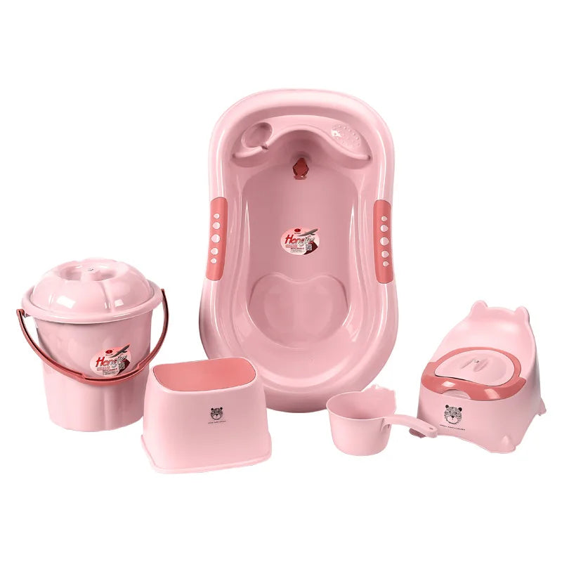 Baby Bath Tub Set with Stool - Non-slip Plastic