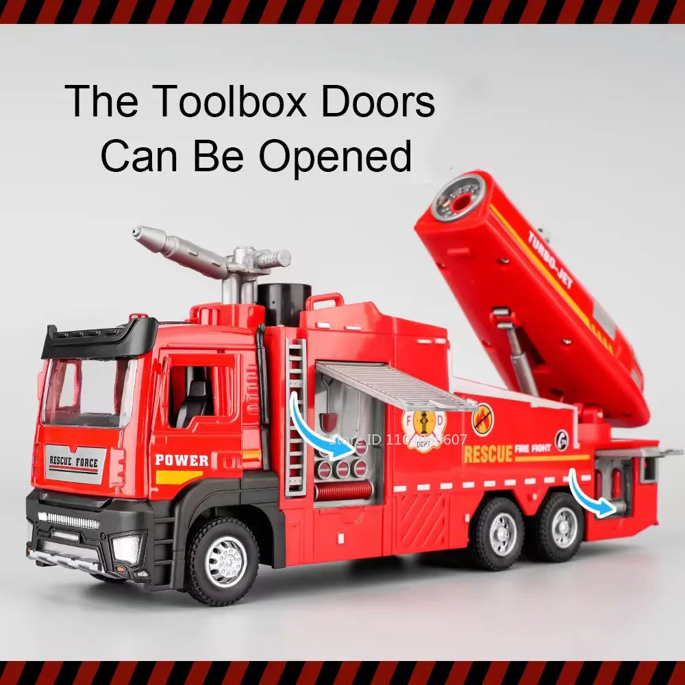 1:32 Alloy Model Toy Spray Fire Engine Cars Metal Diecast Water Spray Engineering Vehicle Doors Opened Sound Light Boys Gifts