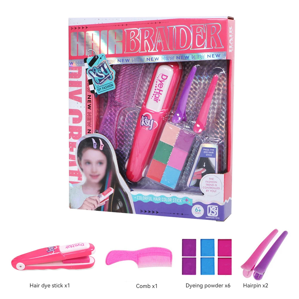 Children's Simulated Hair Dyeing Stick Set DIY Hair and Makeup Tools Girl's House Hair Accessories and Makeup Toy Gifts