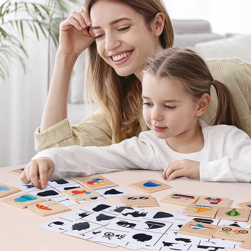 Wooden Montessori Shadow Matching Puzzle - Animal & Fruit Shape Toy