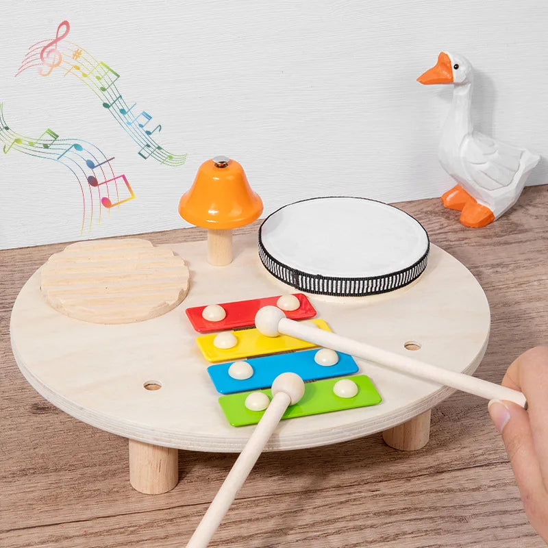 10-in-1 Wooden Musical Toy Drum Set and Xylophone