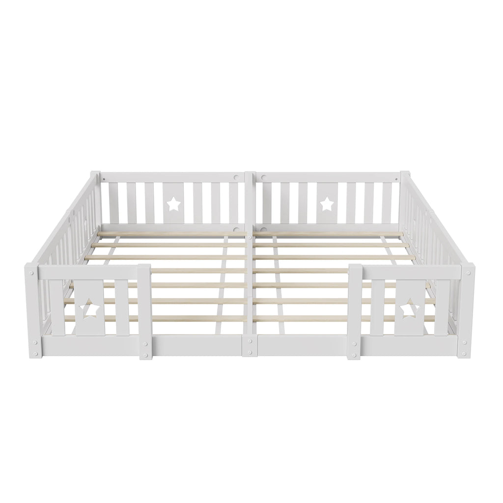 Rosahqnda Solid Floor Bed 180x200cm,Children's Bed with Slats & Star Pattern,Modern Kids Room Furniture,White/Gray