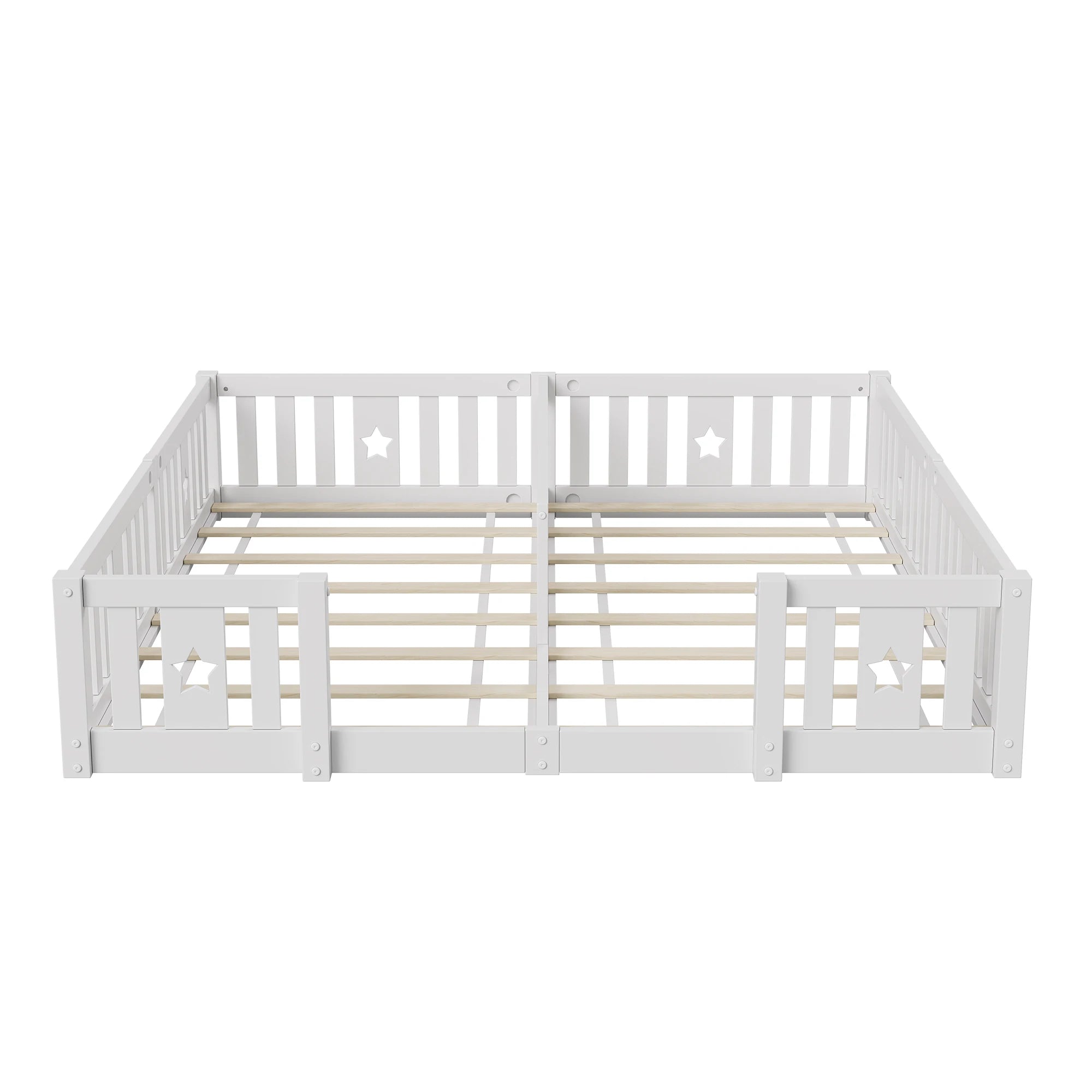 Rosahqnda Solid Floor Bed 180x200cm,Children's Bed with Slats & Star Pattern,Modern Kids Room Furniture,White/Gray