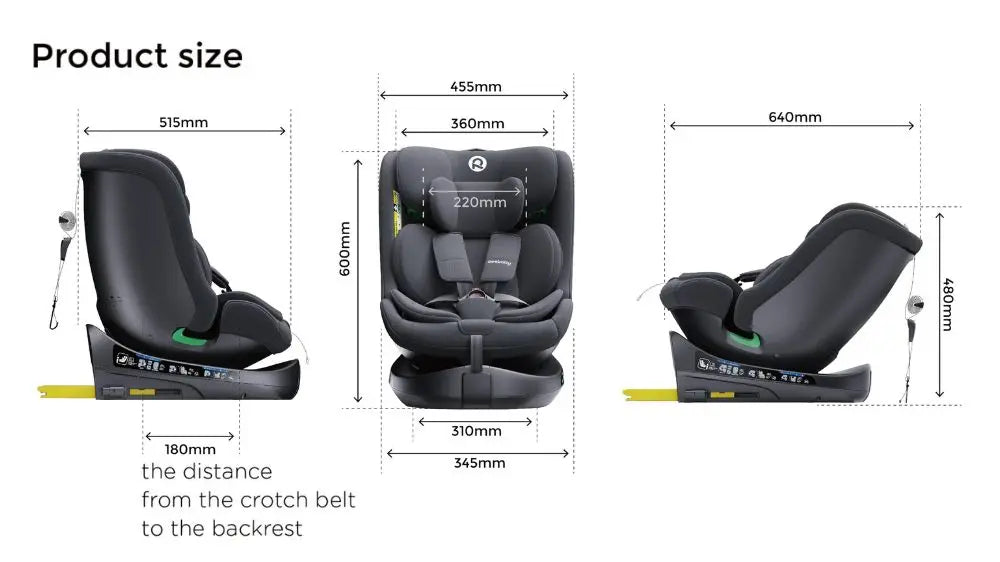 Child seat 360° ISOFIX rotating baby car seat, ECE R129/0-36 kg/0-12 years, 5-point seat belt