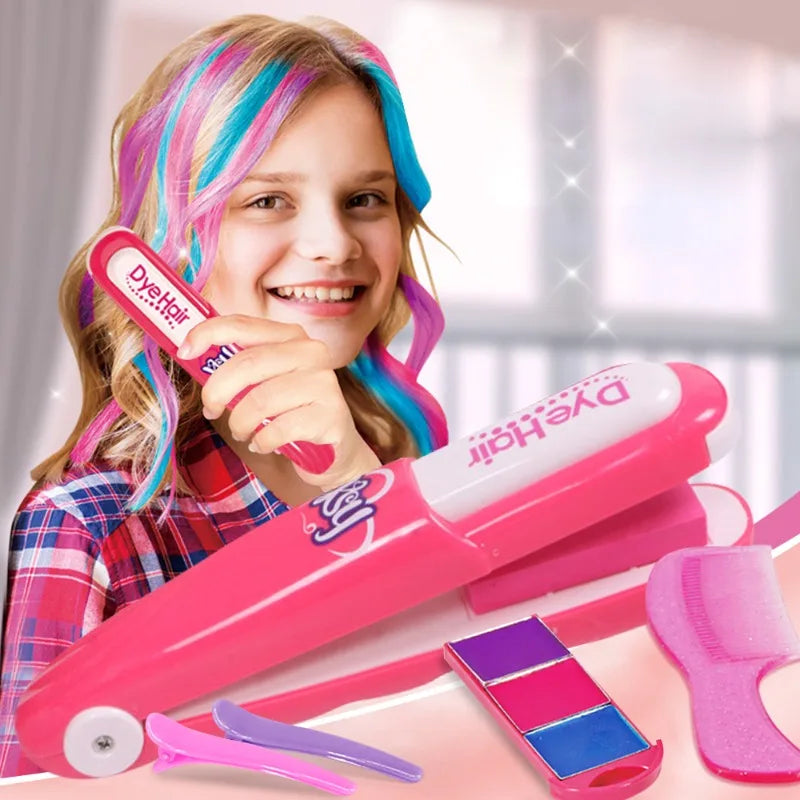 Children's Simulated Hair Dyeing Stick Set DIY Hair and Makeup Tools Girl's House Hair Accessories and Makeup Toy Gifts