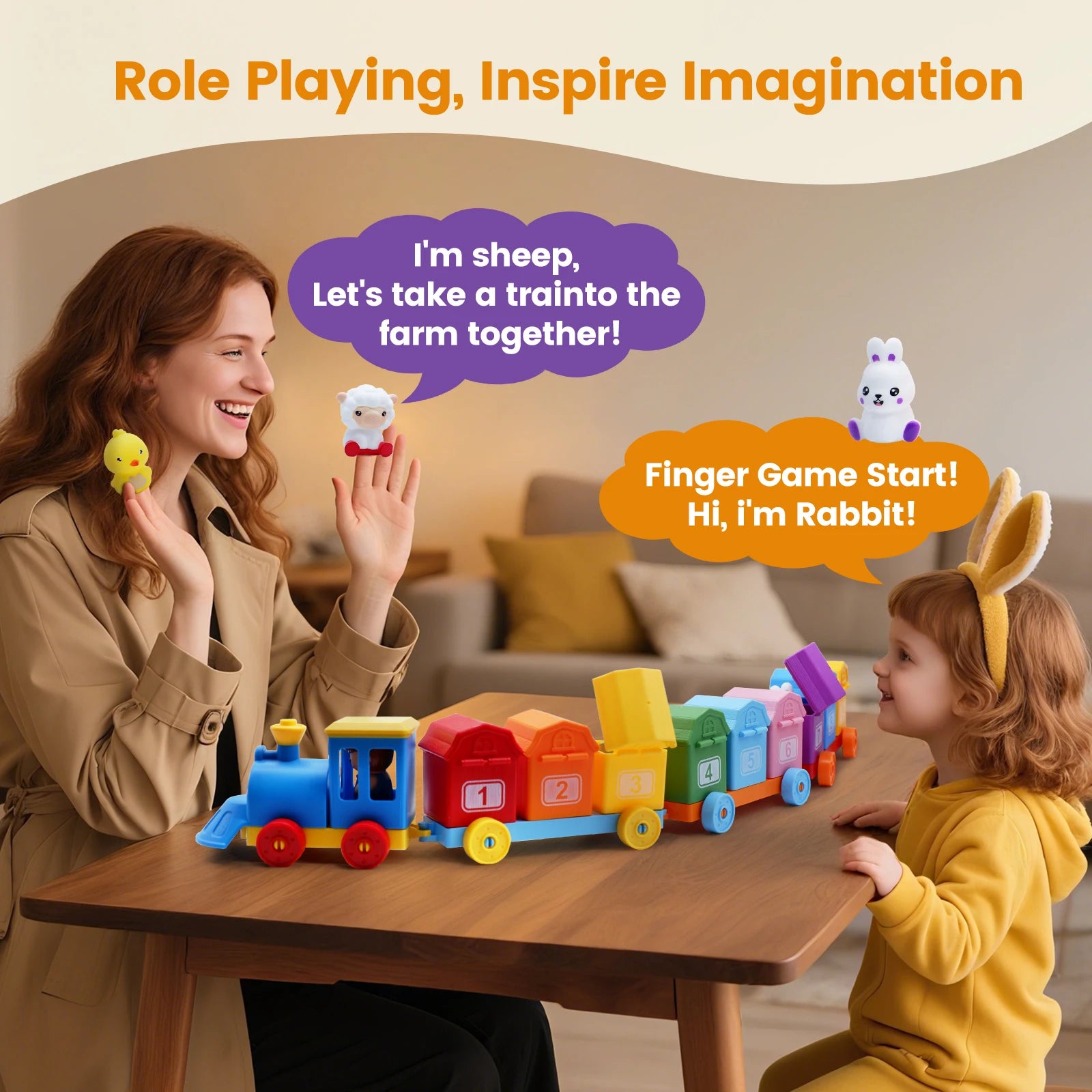 Montessori Farm Animal Train Set - Counting & Sorting Toy