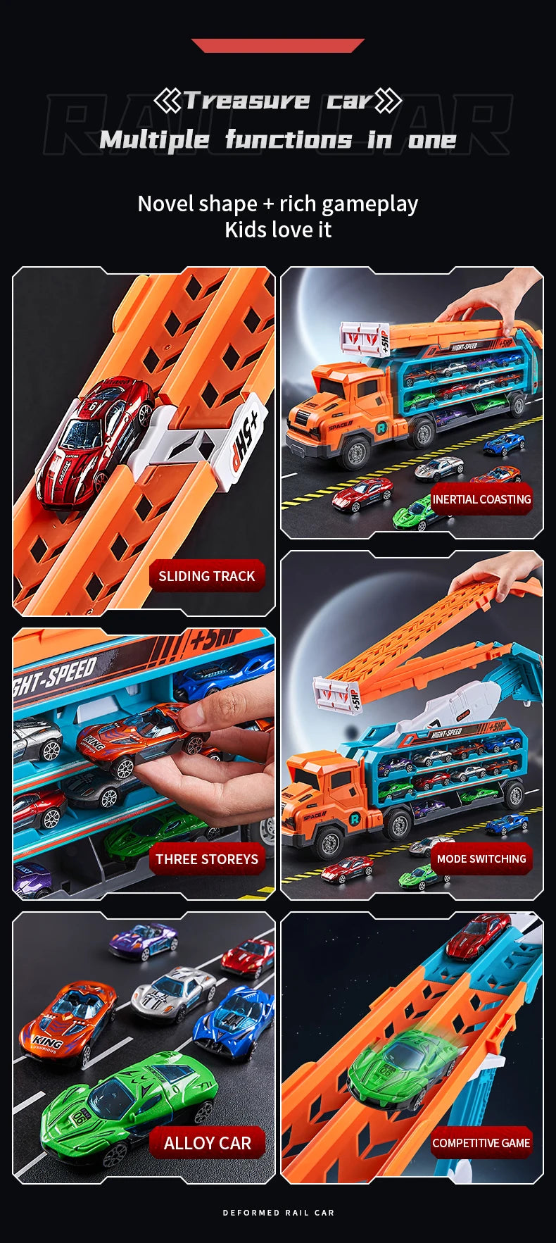 3D Rail Car - Over the Track, High Impact Flying Car - Transformed Inertial Car Puzzle Power Car Toy Set - Alloy Car Toy Set