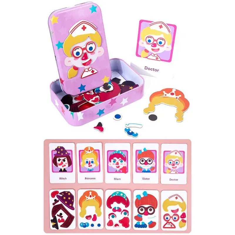 Magnetic 3D Puzzle Dress Up Expression Travel Tin Box Jigsaw Game Imagination Toys Gifts For Girls