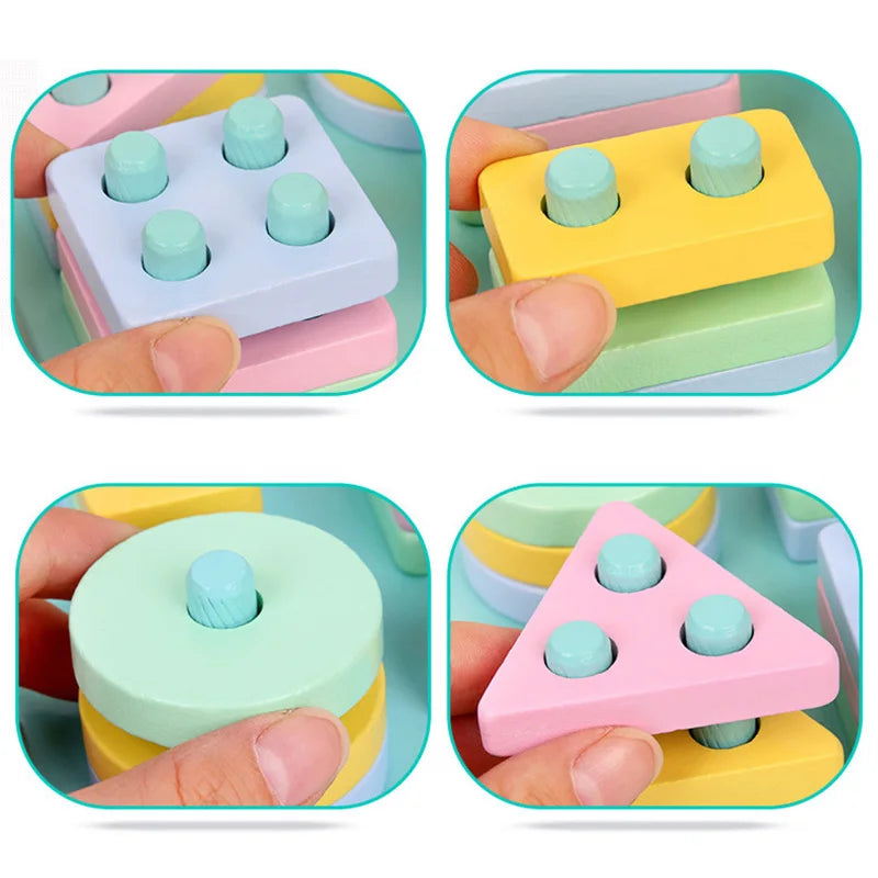 Wooden Montessori Geometric Shape Sorting Columns Toy