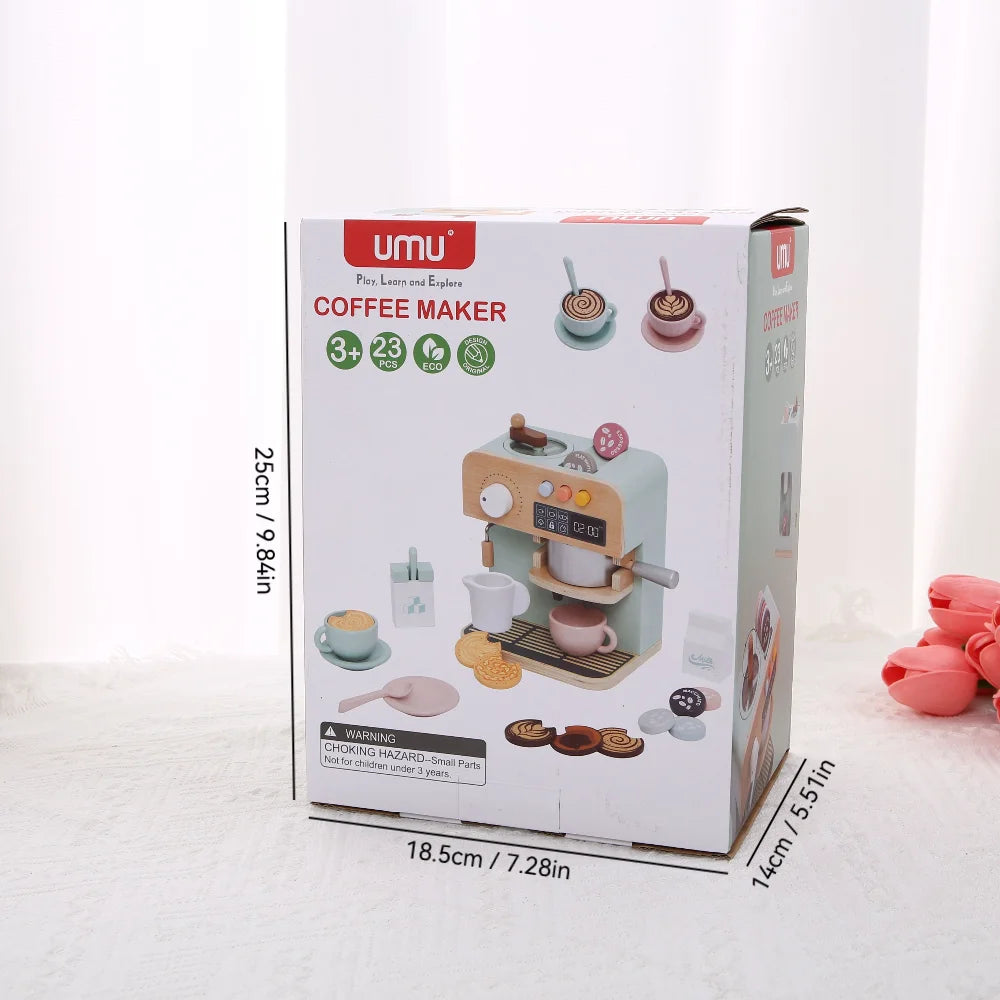 Children's Wooden Playhouse Toys Game House Toys Wooden Coffee Machine Wooden Cash Register Puzzle Interactive Education