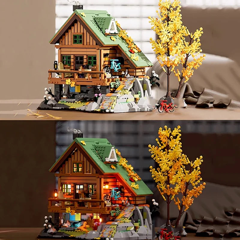 Mountain Cabin LED House Modular Buildings Blocks Farm Life City Street View Apartment Store Architecture Brick Model Kit Boys Toy Adults Kid Gift 2255PCS