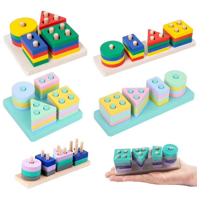 Wooden Montessori Geometric Shape Sorting Columns Toy