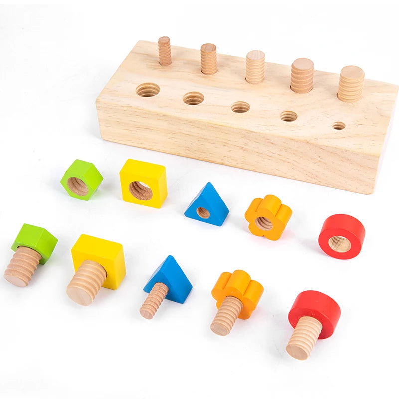 Montessori Wooden Nut and Bolt Board Sensory Toy - Colorful