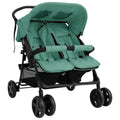 Steel Green Double Stroller 80 x 96 x 104 cm Lightweight Foldable Safe Design Pushchair Compact Travel