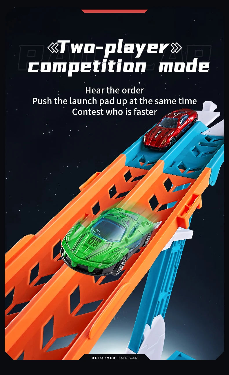 3D Rail Car - Over the Track, High Impact Flying Car - Transformed Inertial Car Puzzle Power Car Toy Set - Alloy Car Toy Set
