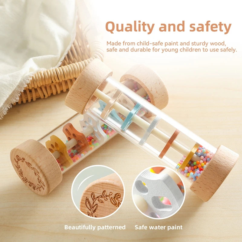 Let's Make Wooden Montessori Rain Stick Rattle - Rainbow Toy