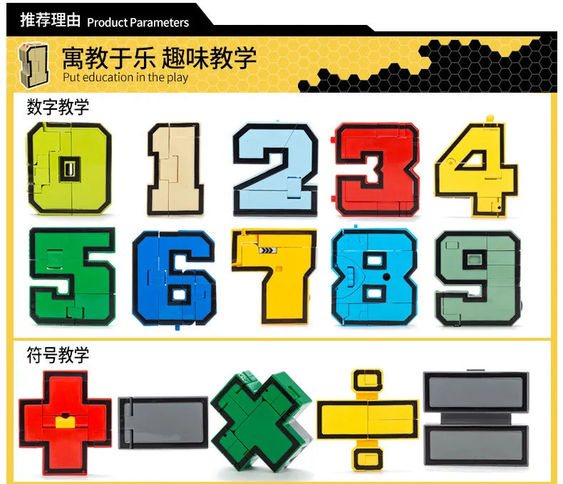 With Box Assemble Number Robots Transformation Action Figure Car Dinosaur Model Deformation Digit Letters Alphabet Toys