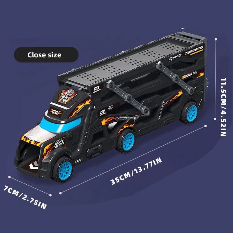 Transforming truck toys and launcher tracks, police-themed, foldable storage, randomly shipped mini cars, interactive party game