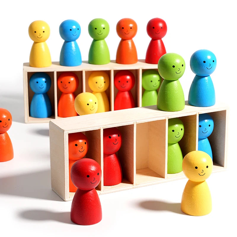 Wood Montessori Color Matching Toy - Educational Guess Doll Game