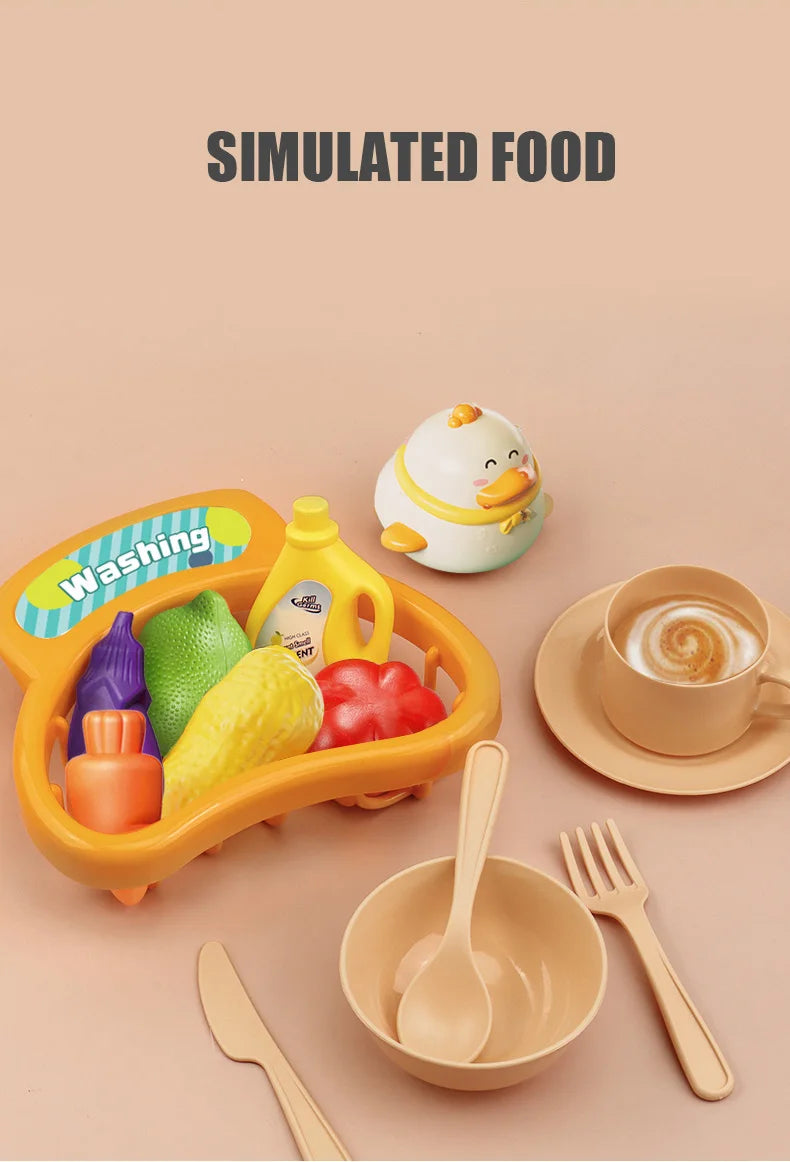 Children Electric Toy Sink Disheswash Water Simulation Food Fruit Kitchen Pretend Play Magnet Fishing Kids Education Toy Girl