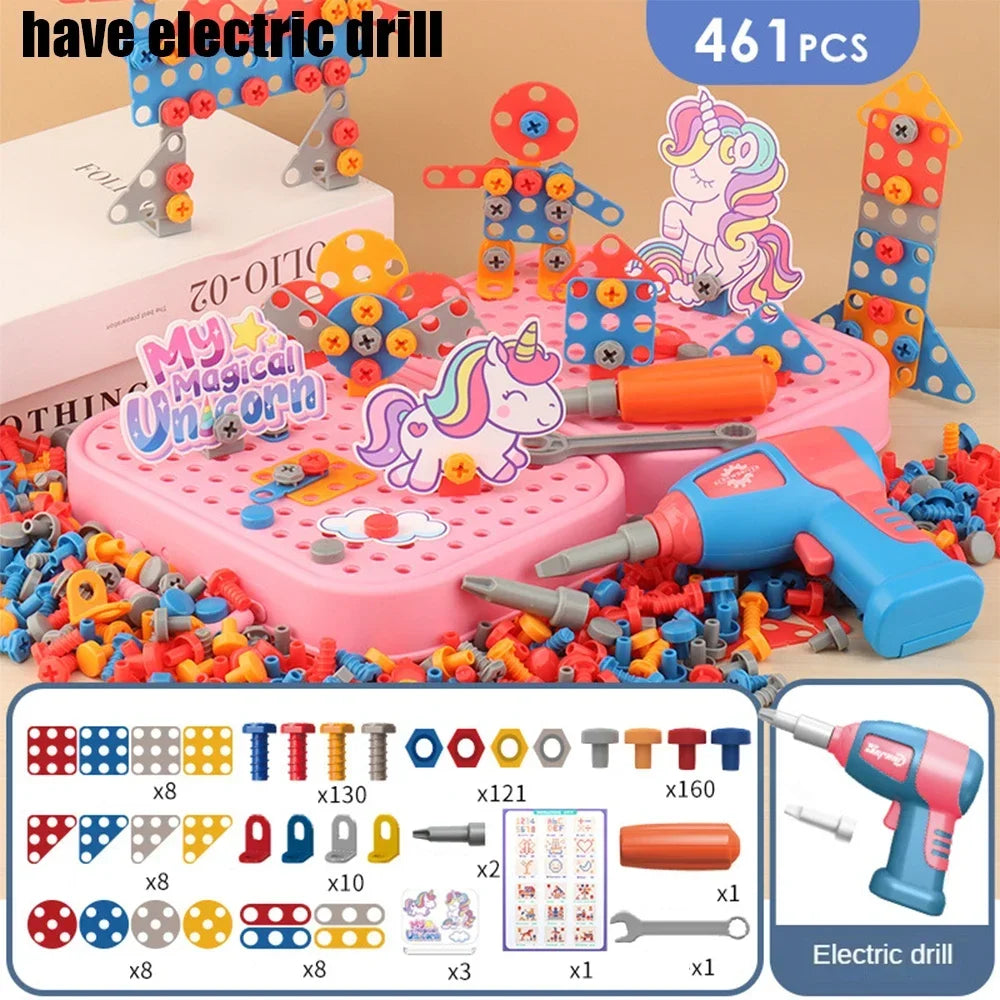 Children Toys Tool Set Electric Drill Screw Nut 3D Puzzle Toys Pretend Play Repair Tool Box Drilling Assembly Educational Toys