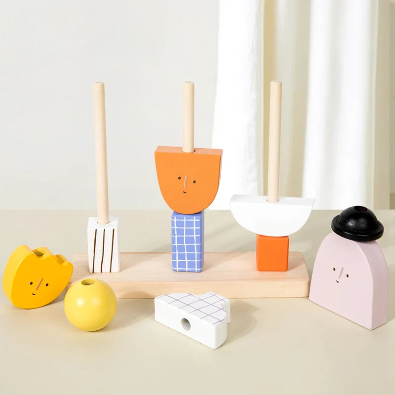 Montessori Wooden Creative Character Bead Blocks Set