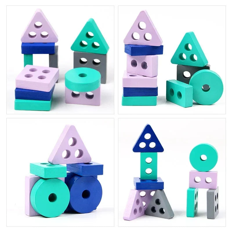 Mini Montessori Wooden Geometry Shape Match Puzzle - Macarone Color