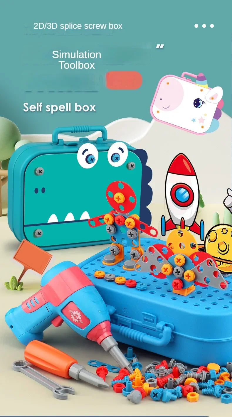 Children Toys Tool Set Electric Drill Screw Nut 3D Puzzle Toys Pretend Play Repair Tool Box Drilling Assembly Educational Toys