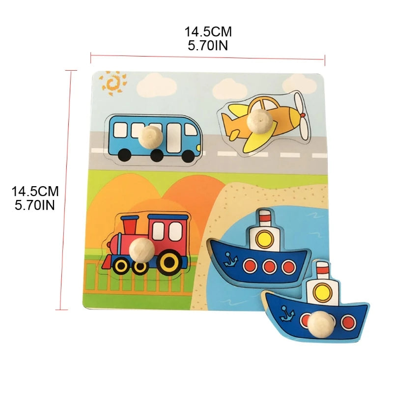 Montessori Wooden Puzzles Baby Educational Toys Hand Grab Boards Tangram Cartoon Animals Fruits 3D Puzzles for babies 2 3 years