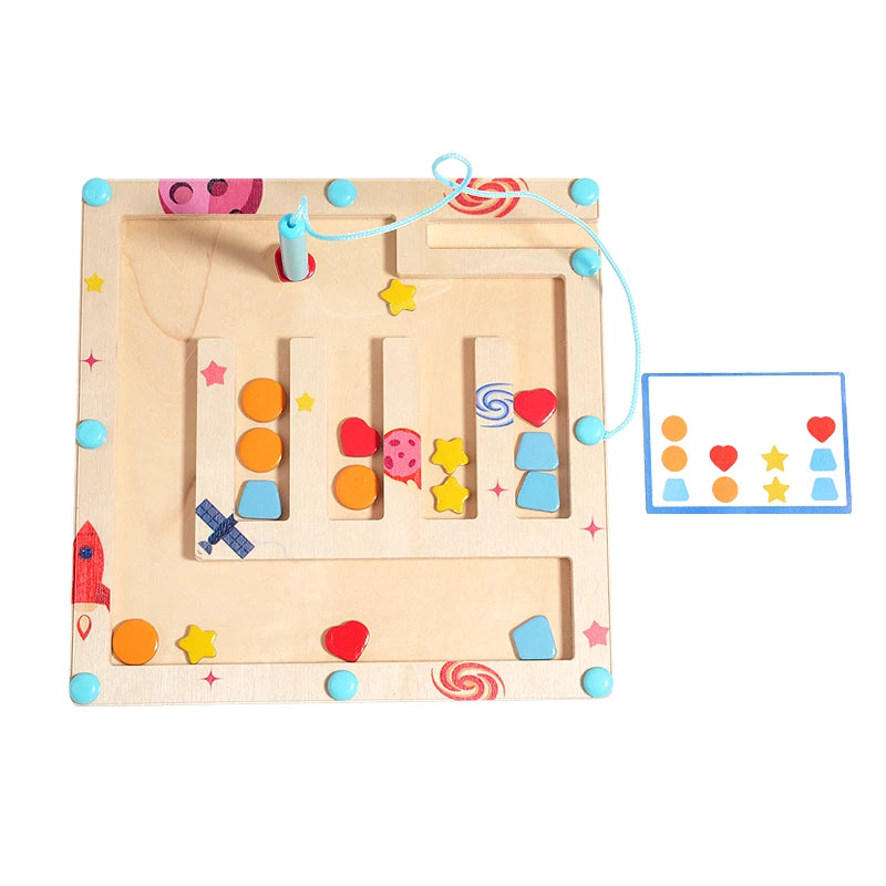 Tlewj Wooden Magnetic Color and Shape Maze Montessori Toy