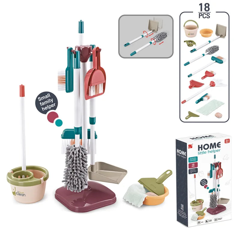Children's Cleaning Tool Toys Pretend Play Cleaning Set and Sanitation Simulation Broom Vacuum Cleaner Tool Toy for Boys Girls