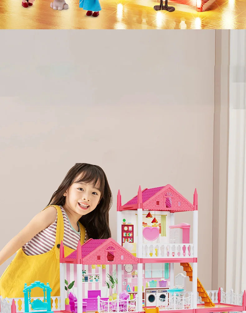 DIY Popular Toy 3d Assembly Mini Toy House Accessories Villa Princess Castle Led Lights Girl Birthday Gift Assembly Toy House