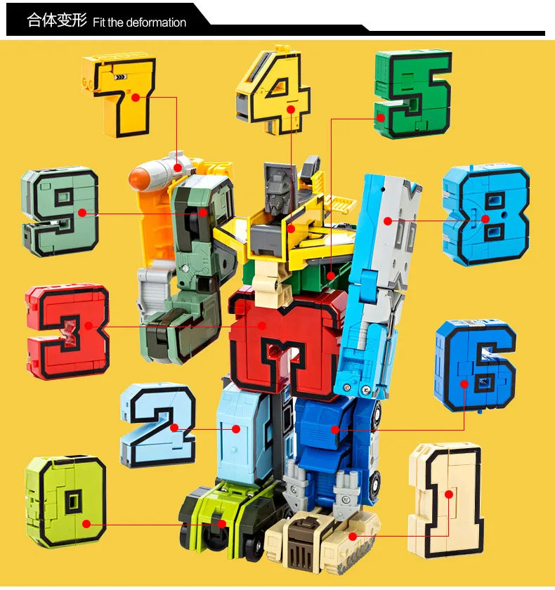 With Box Assemble Number Robots Transformation Action Figure Car Dinosaur Model Deformation Digit Letters Alphabet Toys