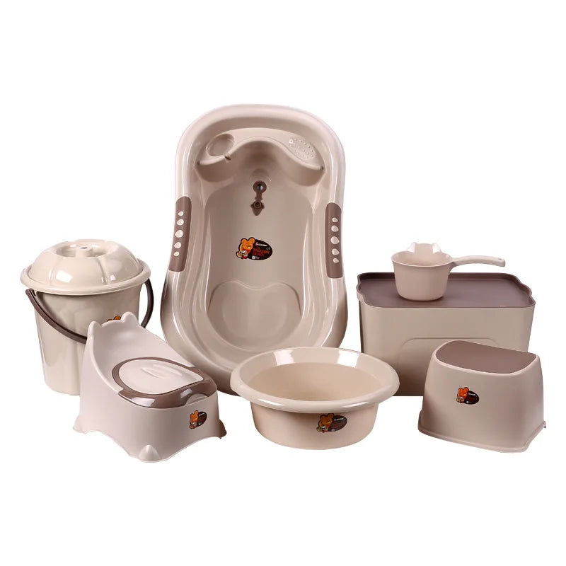Baby Bath Tub Set with Stool - Non-slip Plastic